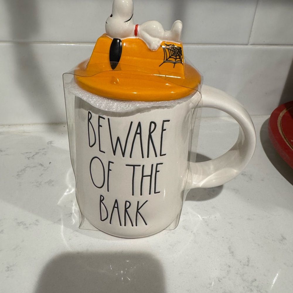 Rae Dunn White and Orange 'Beware of the Bark' Mug